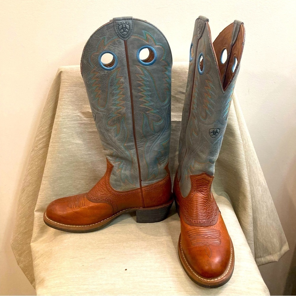 ARIAT Sz 8.5 D Men or 10 D Women Two Toned Embroidered Leather Western  Boots